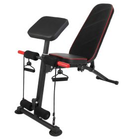 Adjustable Weight Bench with Preacher Curl Pad Resistance Bands Leg Extension Foldable Strength Training Workout Bench for Home Gym Full Body Exercise