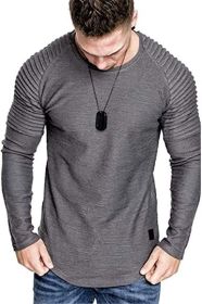 Men' s Long Sleeve Casual Shirts Solid Color Casual Top Stitching Stylish Dress Round Neck Slim Fit Male Shirts (Color: grey, size: 3XL)