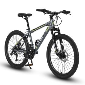 S24102 24 Inch Mountain Bike Boys Girls, Steel Frame, Shimano 21 Speed Mountain Bicycle with Daul Disc Brakes and Front Suspension MTB (Color: as Pic)