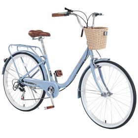 7 Speed City Bike With Basket , Steel Frame,Multiple Colors 26 Inch Girls Bicycle (Color: as Pic)