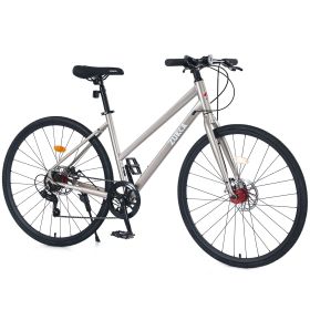 7 Speed Hybrid bike Disc Brake 700C Road Bike For men women's City Bicycle (Color: as Pic)